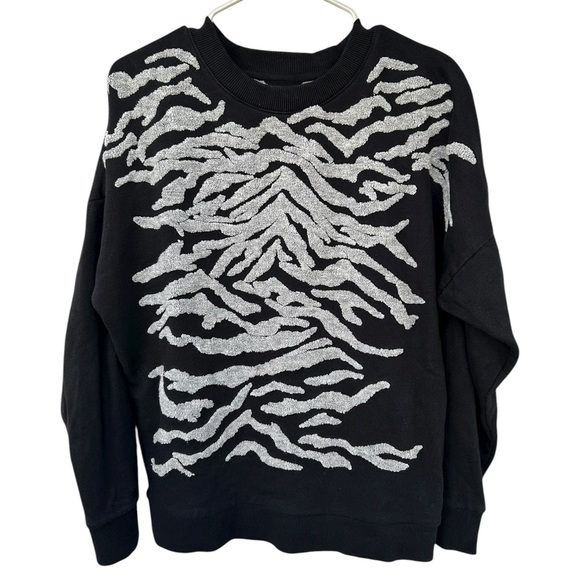 All Saints Long Sleeve Zebra Stripe Crewneck Sweatshirt - Size Medium - Black - Picture 6 of 9